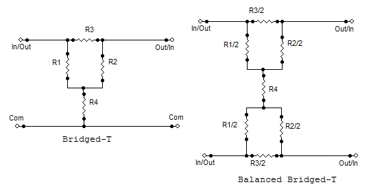 Bridged-T pad schematic